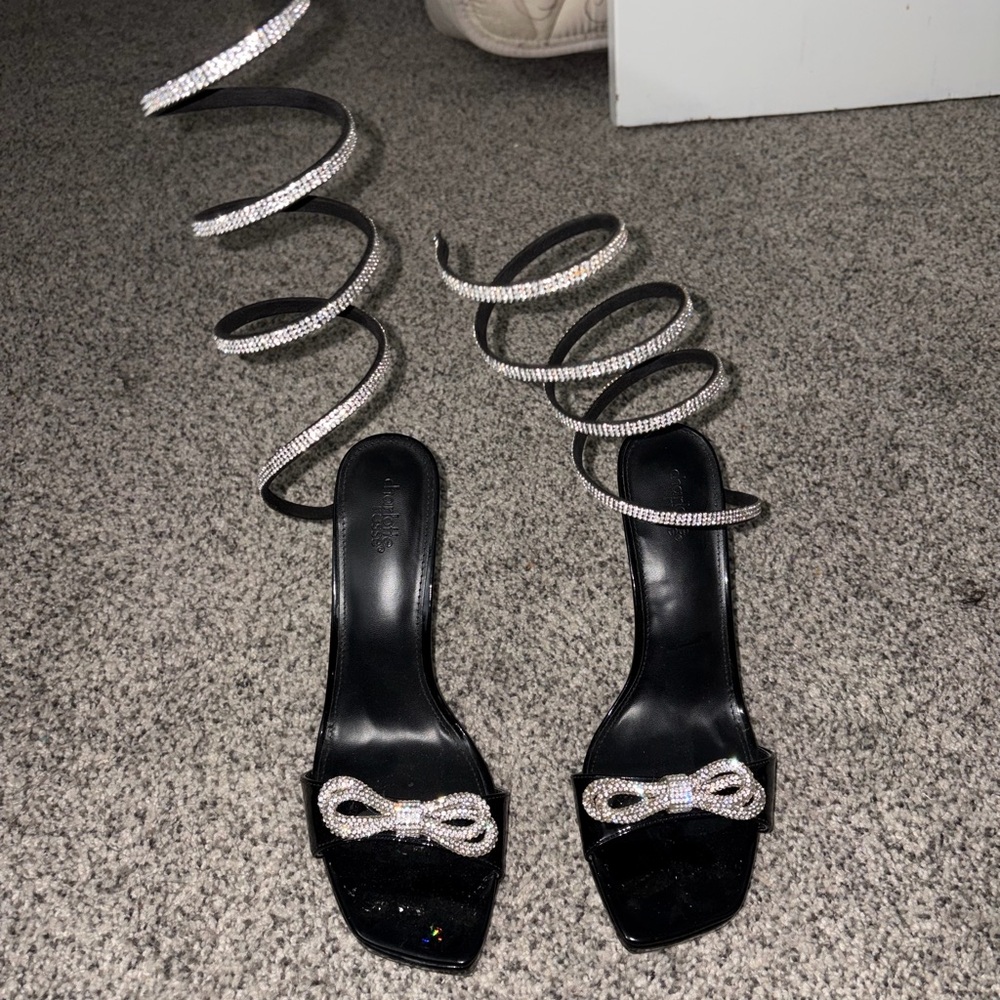 Black Heels with Rhinestone Spiral Straps